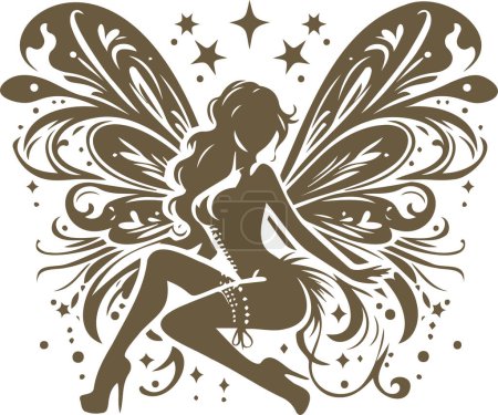 Vector illustration of a graceful pin up fairy with whimsical wings