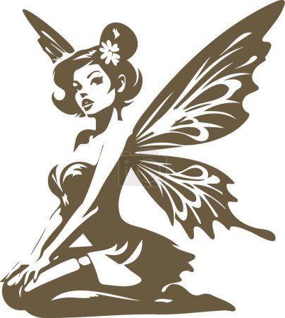 Vector stencil of a captivating young fairy in pin up fashion with wings
