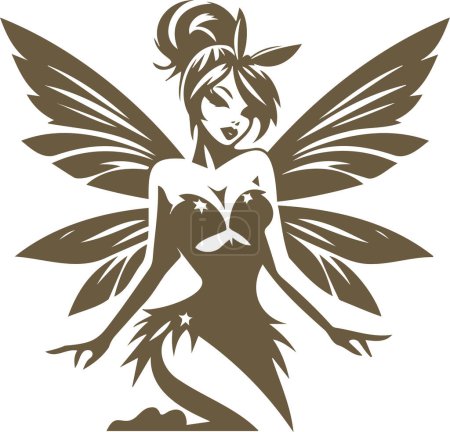 Vector stencil of a charming fairy with pin up style wings