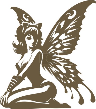 Vector stencil of a mesmerizing fairy with pin up wings perfect for artwork
