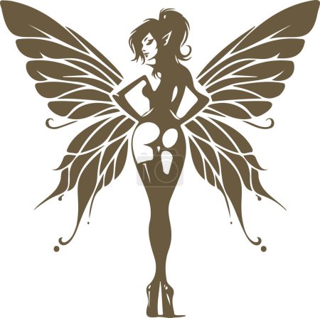 Vector stencil of an enchanting fairy with pin up wings ideal for art projects