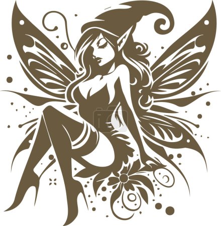 Pin up fairy stencil in vector format, showcasing a captivating winged beauty