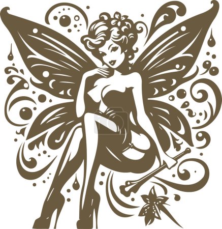 Pin up fairy vector graphic, portraying a captivating winged beauty