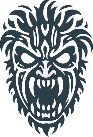Minimalist vector illustration of a fearsome battle mask from ancient tribes