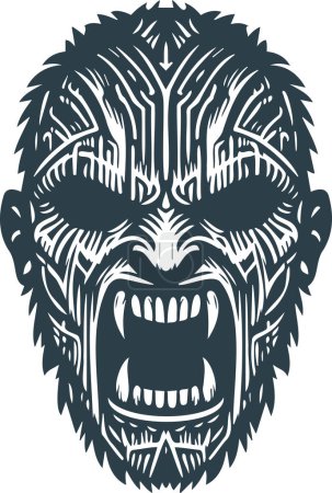 Ilustración vectorial minimalista de una máscara tribal aterradora