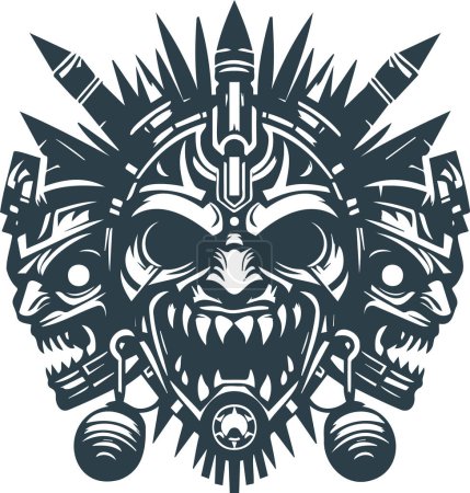 Minimalist vector stencil of a terrifying tribal mask