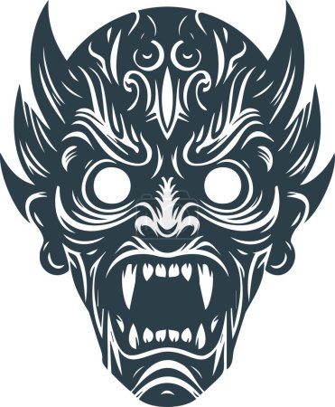 Vector artwork of an intimidating ancient tribal mask in minimalist design