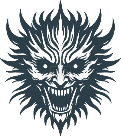 Vector graphic depicting a menacing tribal mask in minimalist design