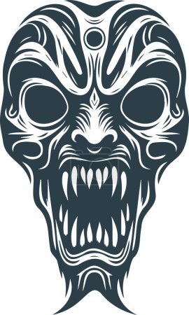 Vector graphic of an eerie ancient tribal mask in minimalist style