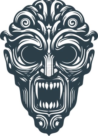 Ilustración vectorial de una máscara tribal inquietante de manera minimalista