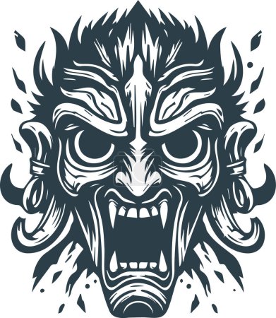 Vector graphic depicting an eerie ancient tribal mask in minimalist form