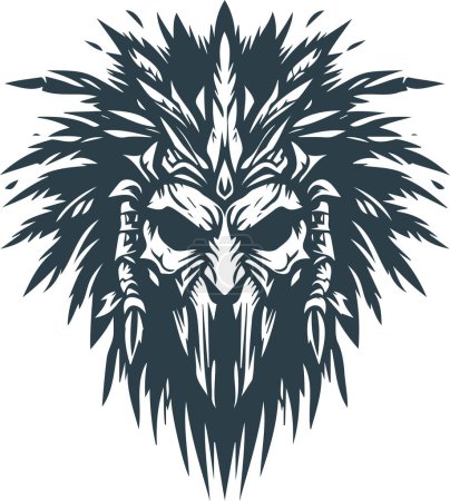 Vector stencil of a fearsome battle mask from ancient cultures in minimalist style