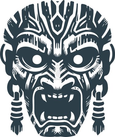 Minimalist tribal mask vector template conveying a sense of dread