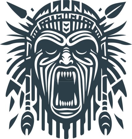 Obra de arte vectorial minimalista con una máscara tribal antigua intimidante