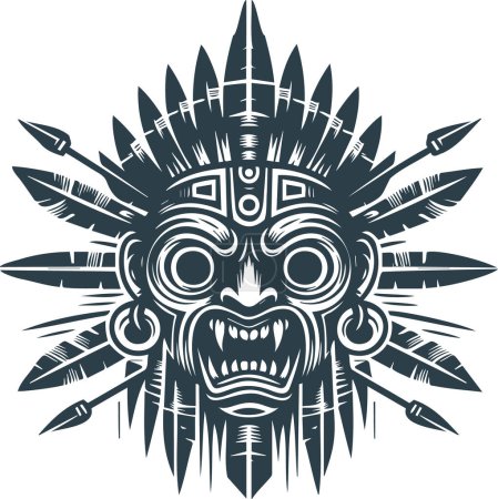 Ilustración vectorial minimalista con una máscara tribal amenazante