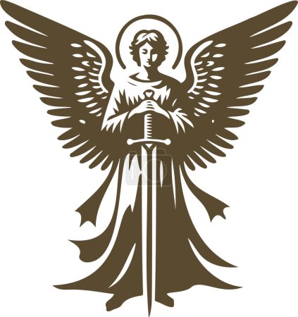 Simple vector stencil of an angel with a sword
