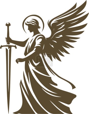 Vector stencil arte de un ángel celestial que lleva una espada