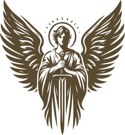Angel with a sword in clean vector stencil design