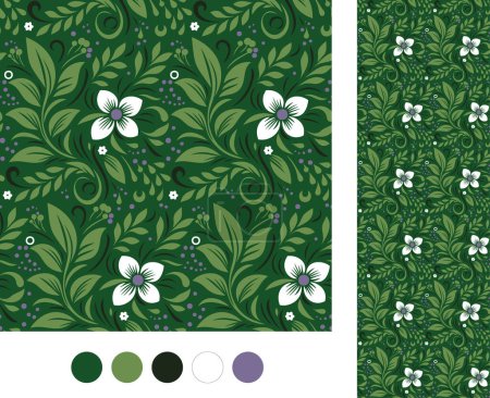 white flowers in a seamless floral pattern in malachite green color as a vector background
