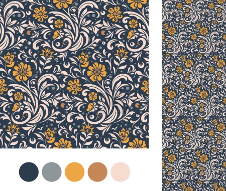 seamless floral pattern in vector illustration on a dark background