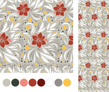 burgundy flowers in seamless floral pattern as vector hand drawn background