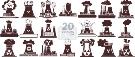 Nuclear power plant in a series of simple vector stencil drawings
