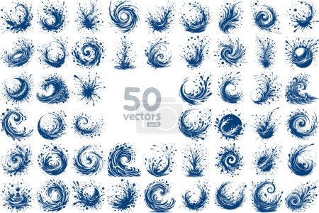 liquid in a moving state waves splashes whirlpools large collection of vector stencil drawings