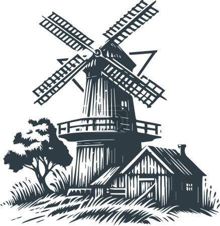 Vektor-Schablonenkunst einer traditionellen Windmühle