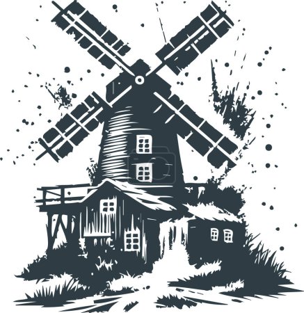 Pochoir vectoriel art d'un ancien moulin à vent