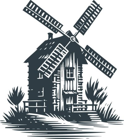 Vector stencil of a countryside windmill
