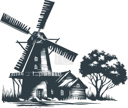 Vector stencil of a rustic windmill