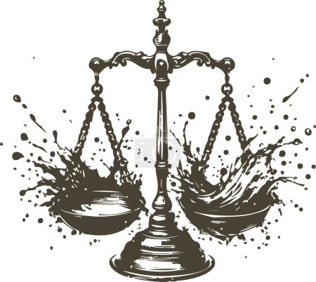 Vector art of antique scales with splashes in pans