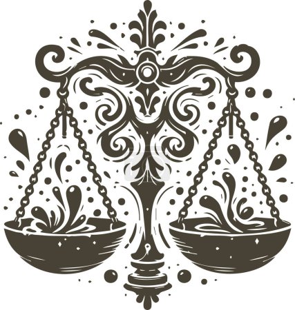 Antique scales with splashes in bowls vector stencil art