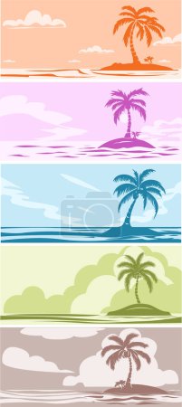 lonely uninhabited island with a palm tree on the background of the sea and sky as a vector background pastel drawing collection of images