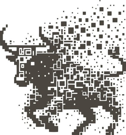 running bull vector stencil pixel art drawing on white background