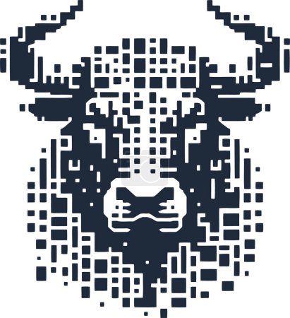 vector stencil pixel art drawing of a bull's head from the front on a white background