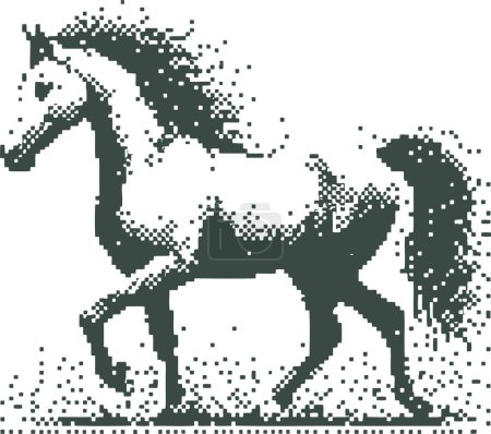 running horse vector stencil pixel art drawing on white background