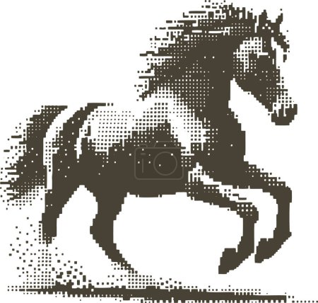 vector stencil pixel art drawing of a horse galloping on a white background