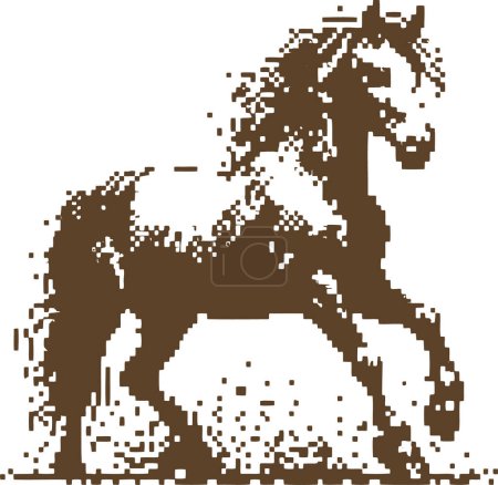 horse vector stencil pixel art drawing on a white background