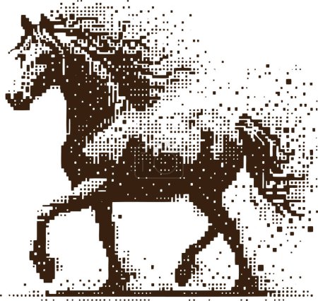 vector stencil pixel art drawing of a running horse on a white background