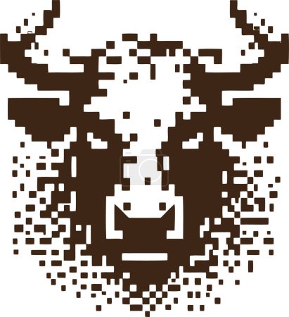 bull head front vector stencil pixel art drawing on white background
