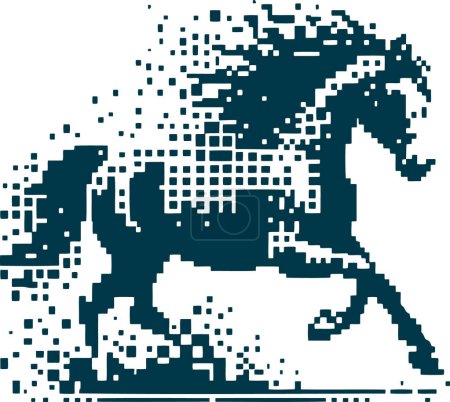 horse runs at a gallop vector stencil pixel art drawing on a white background