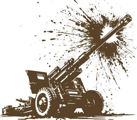 canon d'artillerie automoteur moderne sur une conception abstraite de pochoir de chariot à roues