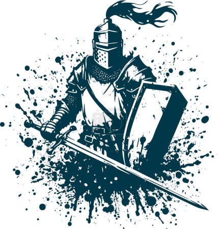 caballero medieval en armadura listo para la batalla abstracto vector plantilla dibujo