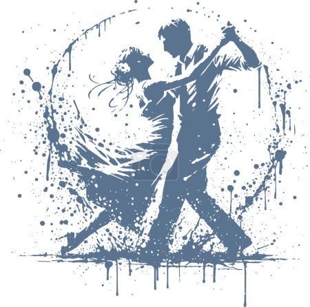 Vector art of dancing couple in splatter stencil style