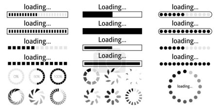 Ilustración de Conjunto de iconos de carga vectorial. Descargar progreso. Colección Estado de carga. Ilustración vectorial - Imagen libre de derechos