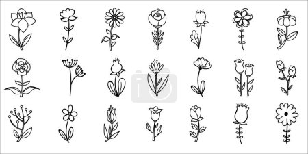 Photo for Flowers icon set. Flowers isolated on transparent background. Flowers in modern simple. Cute round flower plant nature collection.Hand drawn flower set.Flower icon collection. Vector illustration - Royalty Free Image
