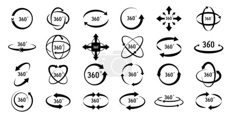 Photo for 360 degree views of vector circle icons set isolated from the background. Signs with arrows to indicate the rotation or panoramas to 360 degrees. Vector illustration - Royalty Free Image