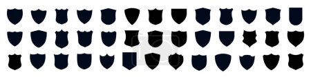 Photo for Shields set. Collection of security shield icons with contours and linear signs. Design elements for concept of safety and protection. Vector illustration - Royalty Free Image