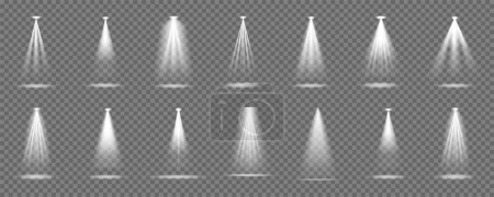 Photo for Creative vector illustration of bright lighting spotlights set, light sources isolated on transparent background. Spot lighting of the stage. Vector illustration - Royalty Free Image